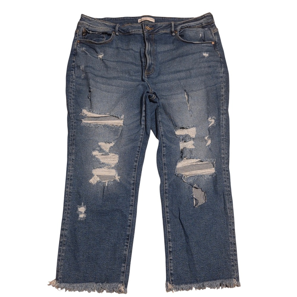 KanCan Maurices Distressed Straight Leg Jeans Blue Frayed Hem 209722 Womens 22
